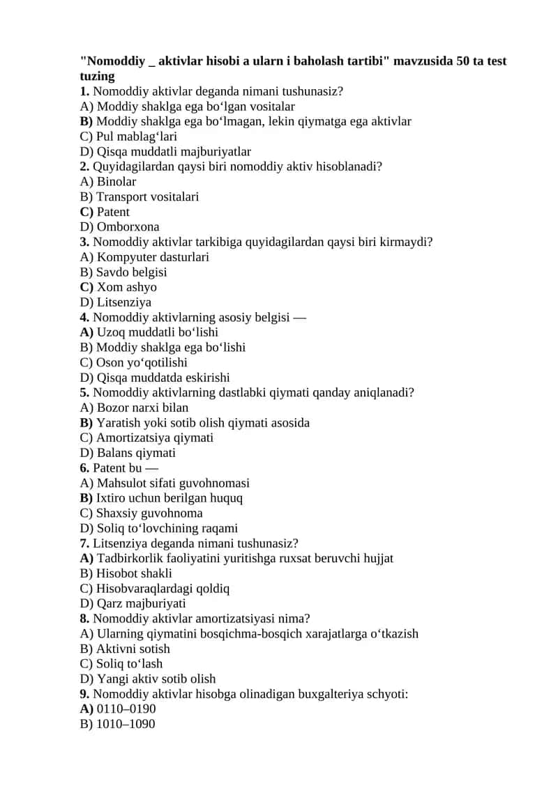Nomoddiy aktivlar hisobi va baholash tartibi 1