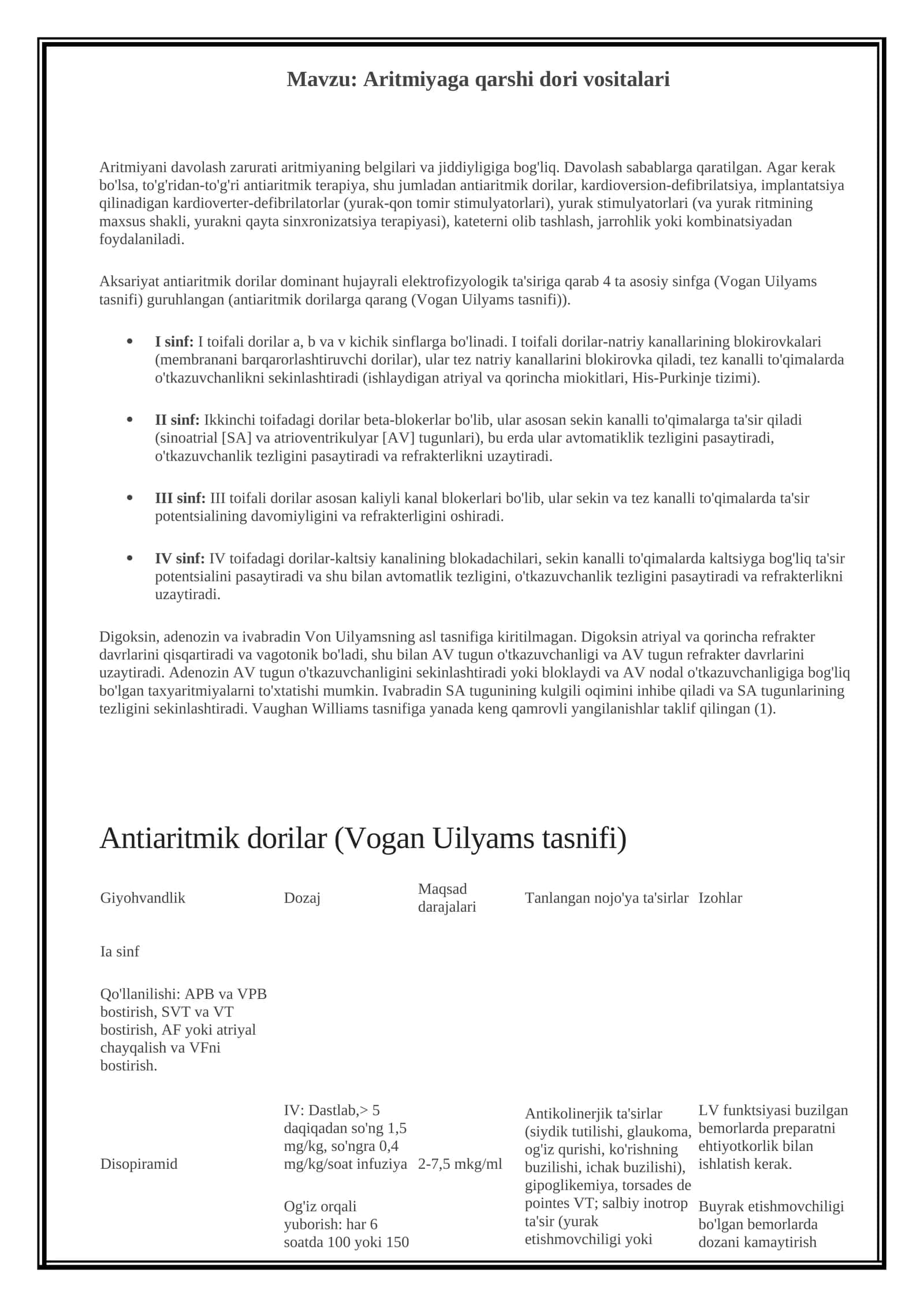 Aritmiyaga qarshi dori vositalari 1