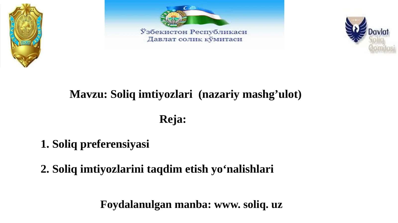 Soliqimtiyozlari(nazariymashg’ulot) 1