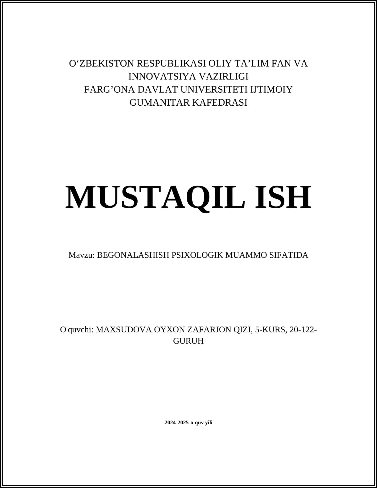BEGONALASHISH PSIXOLOGIK MUAMMO SIFATIDA 1