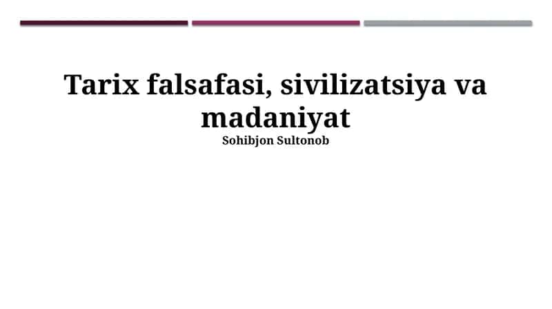 Tarix Falsafasi, Sivilizatsiya va Madaniyat 1