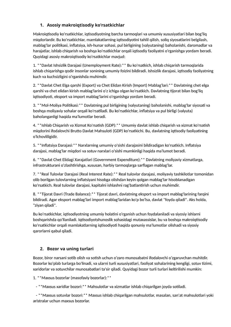 Asosiy makroiqtisodiy ko'rsatkichlar 1