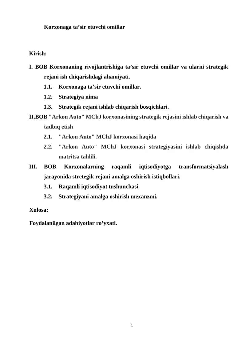 Korxonaga ta’sir etuvchi omillar 1