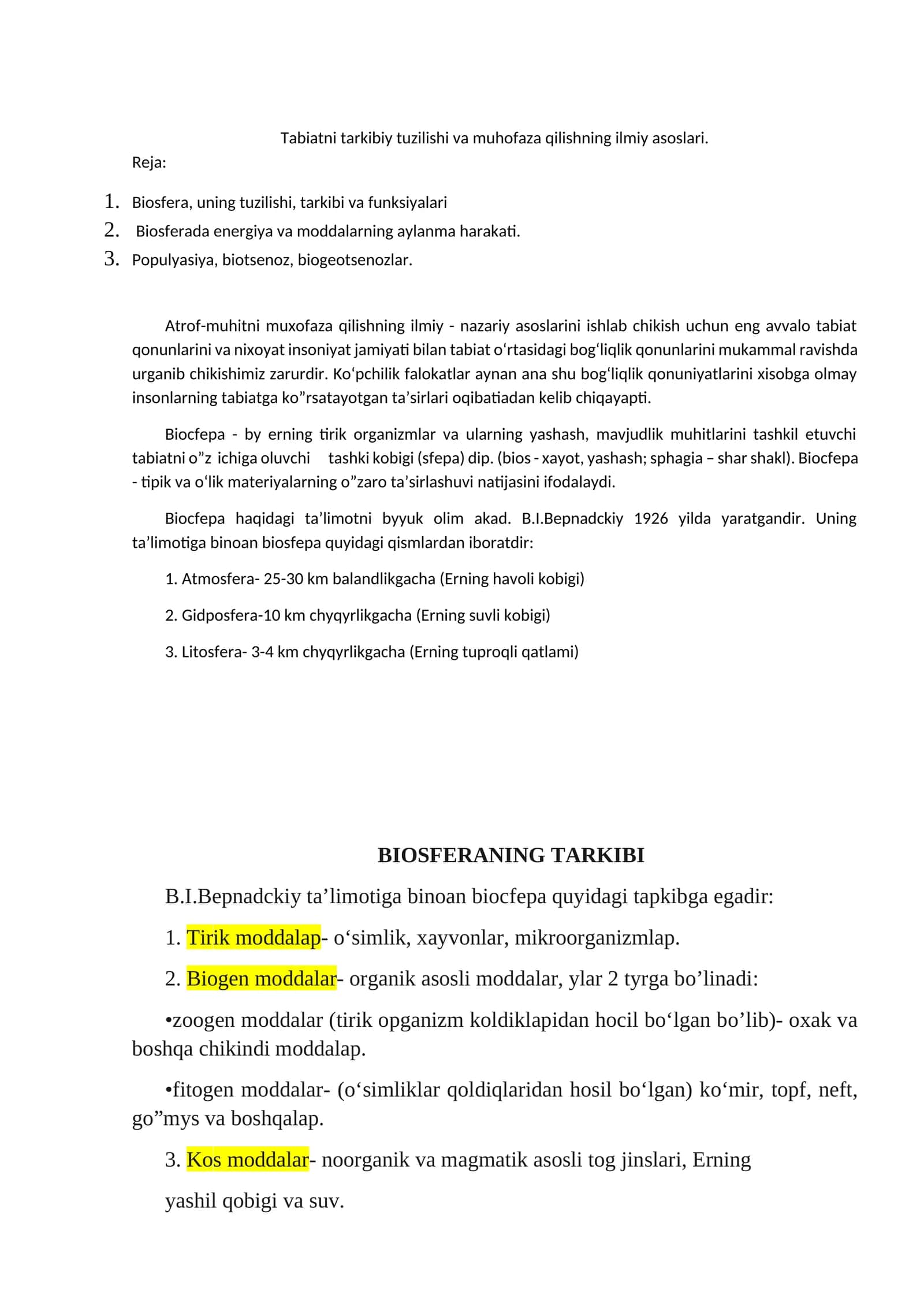 Tabiatni tarkibiy tuzilishi va muhofaza qilishning ilmiy asoslari 1