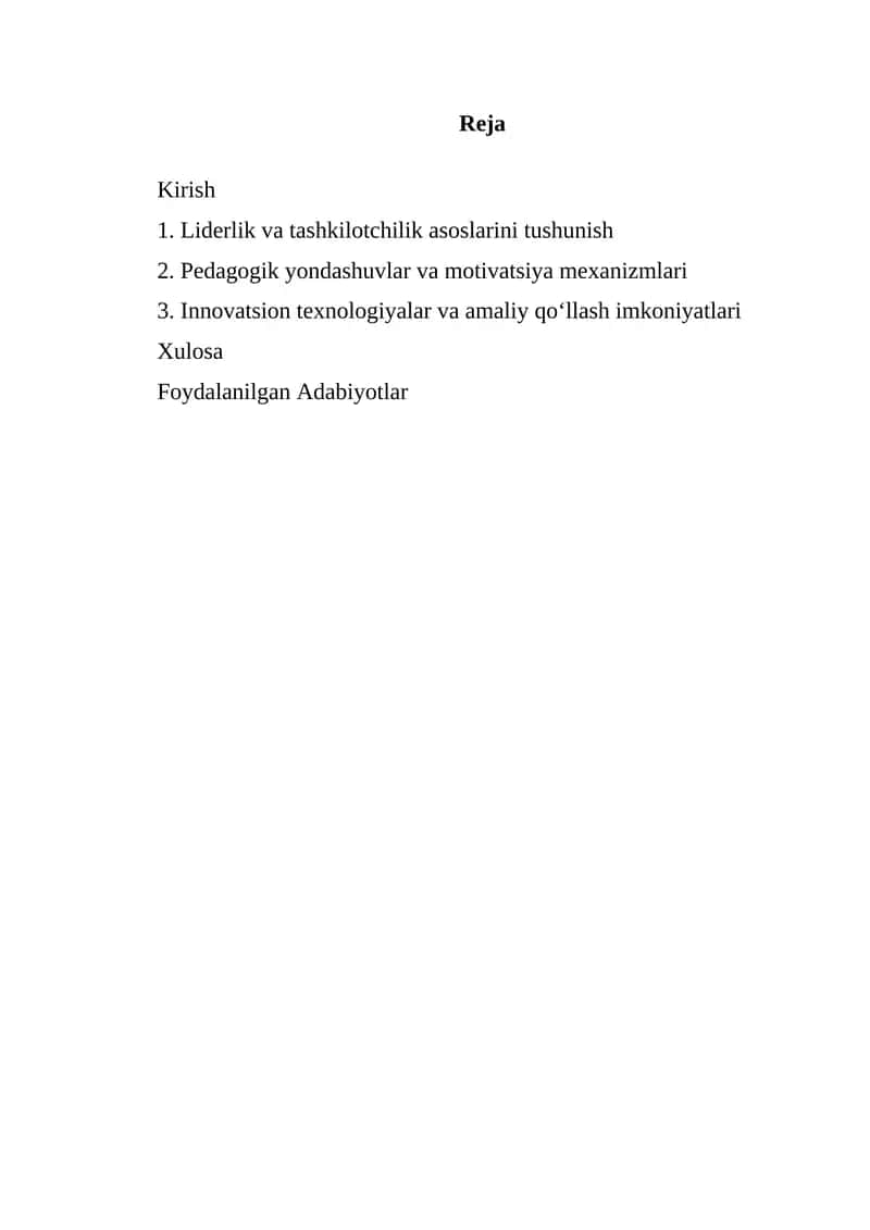 Liderlik va tashkilotchilik asoslari 1