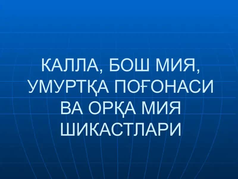 КАЛЛА, БОШ МИЯ, УМУРТҚА ПОҒОНАСИ ВА ОРҚА МИЯ ШИКАСТЛАРИ 1