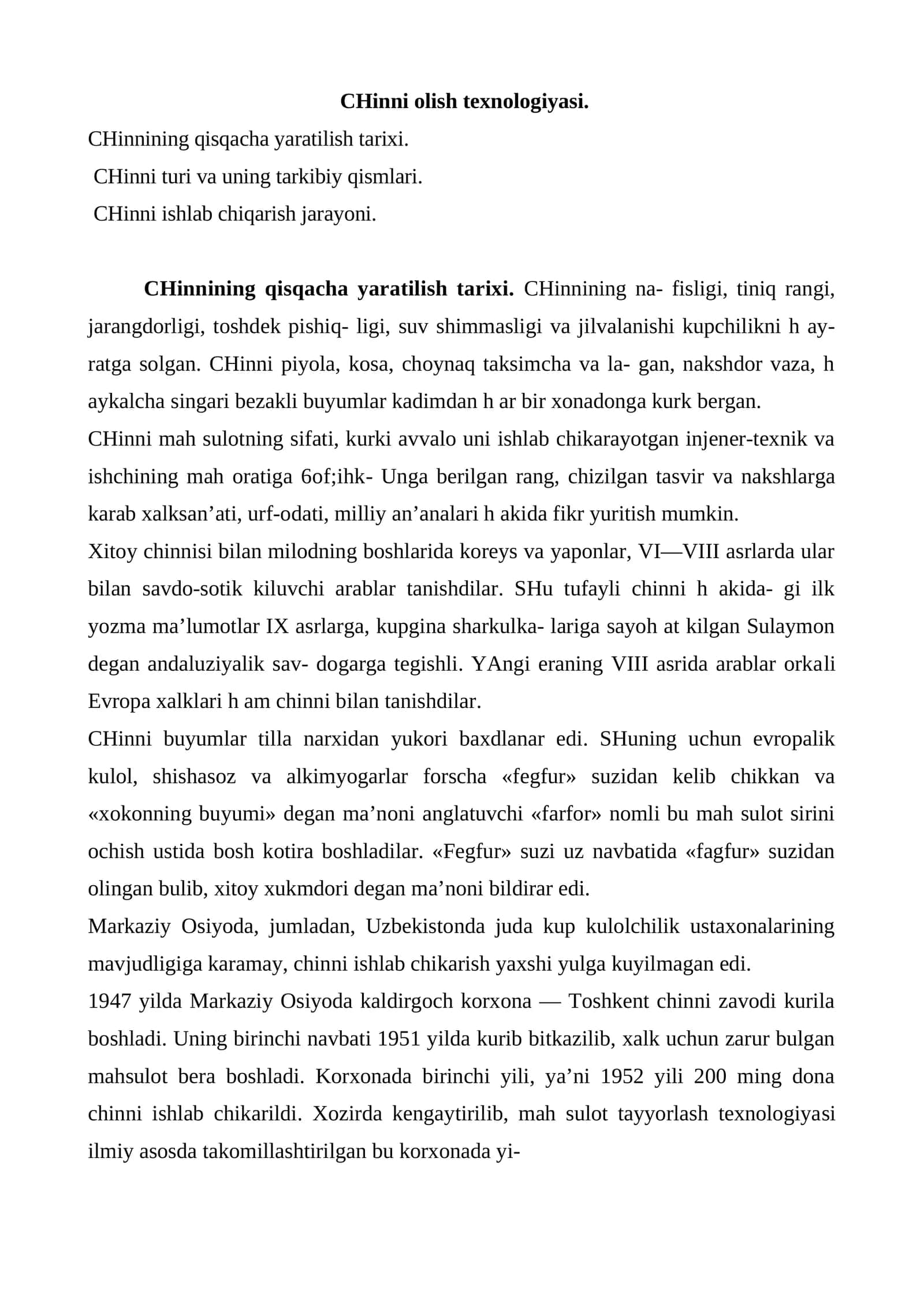 CHinni olish texnologiyasi 1