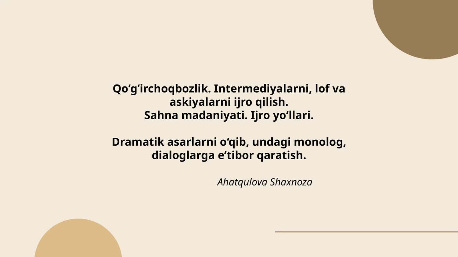 Sahna madaniyati. Ijro yo‘llari 1