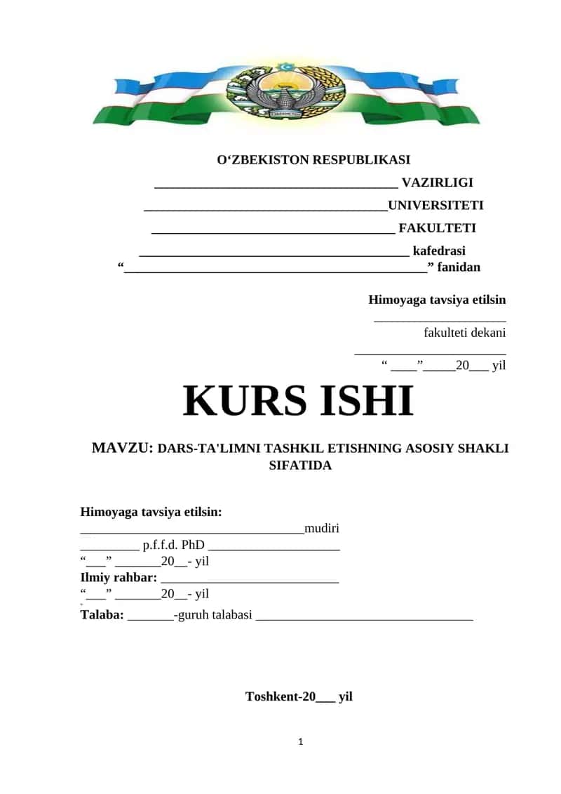DARS-TA'LIMNI TASHKIL ETISHNING ASOSIY SHAKLI SIFATIDA 1
