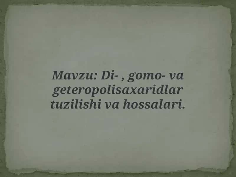 Uglevodlar tibbiy va biokimyosi 1