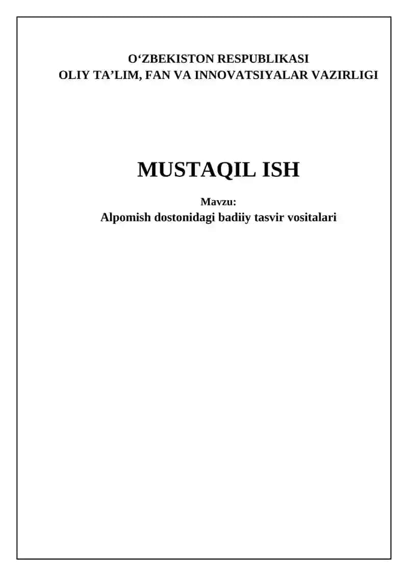 "Alpomish" dostoni badiiy tasvir vositalari
