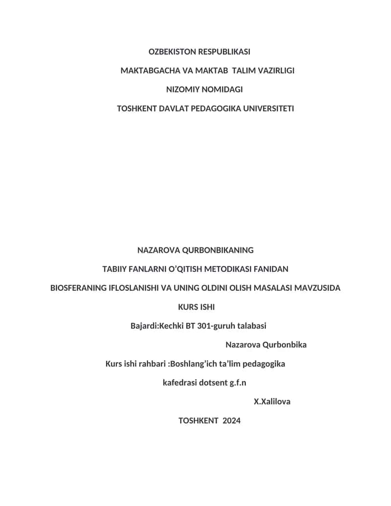 Biosferaning Ifloslanishi va uning oldini olish masalasi 1