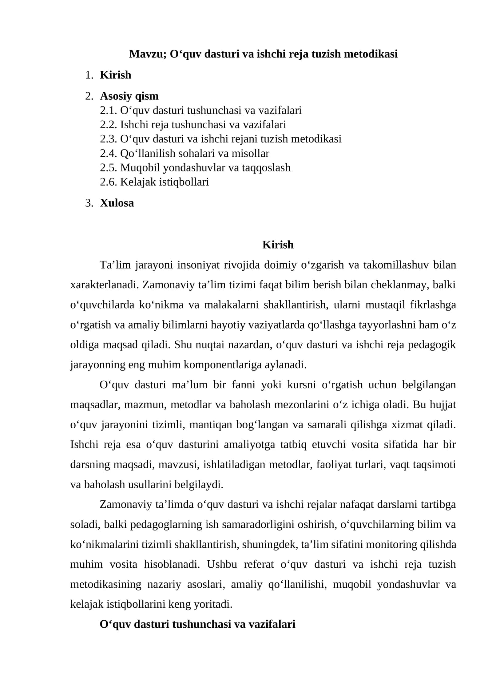 O‘quv dasturi va ishchi reja tuzish metodikasi 1