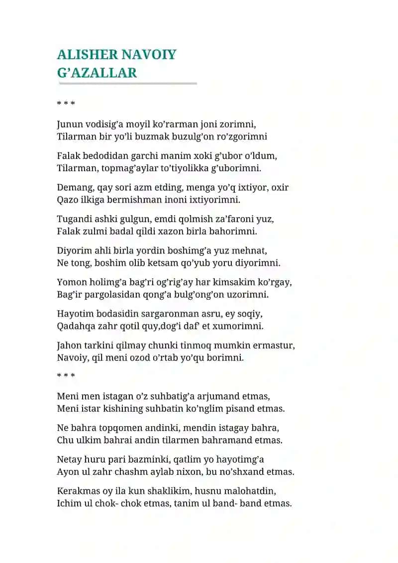 ALISHER NAVOIY G’AZALLAR 1