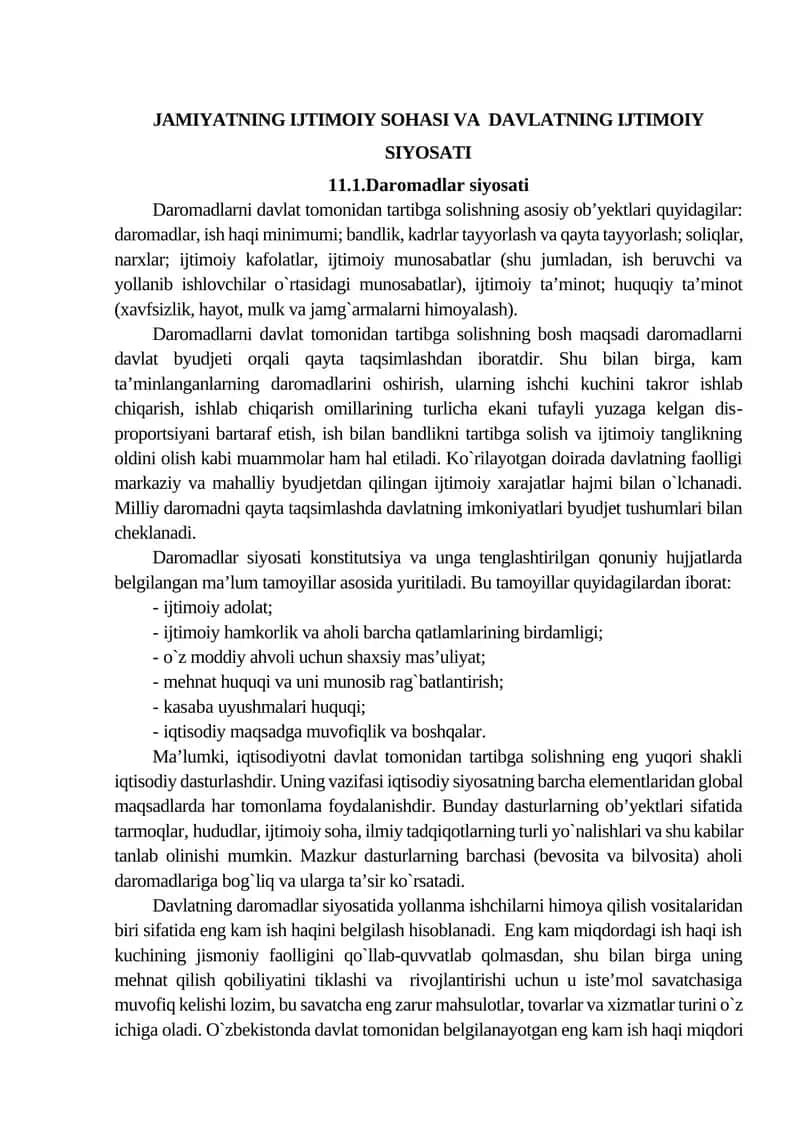 JAMIYATNING IJTIMOIY SOHASI VA DAVLATNING IJTIMOIY SIYOSATI 1