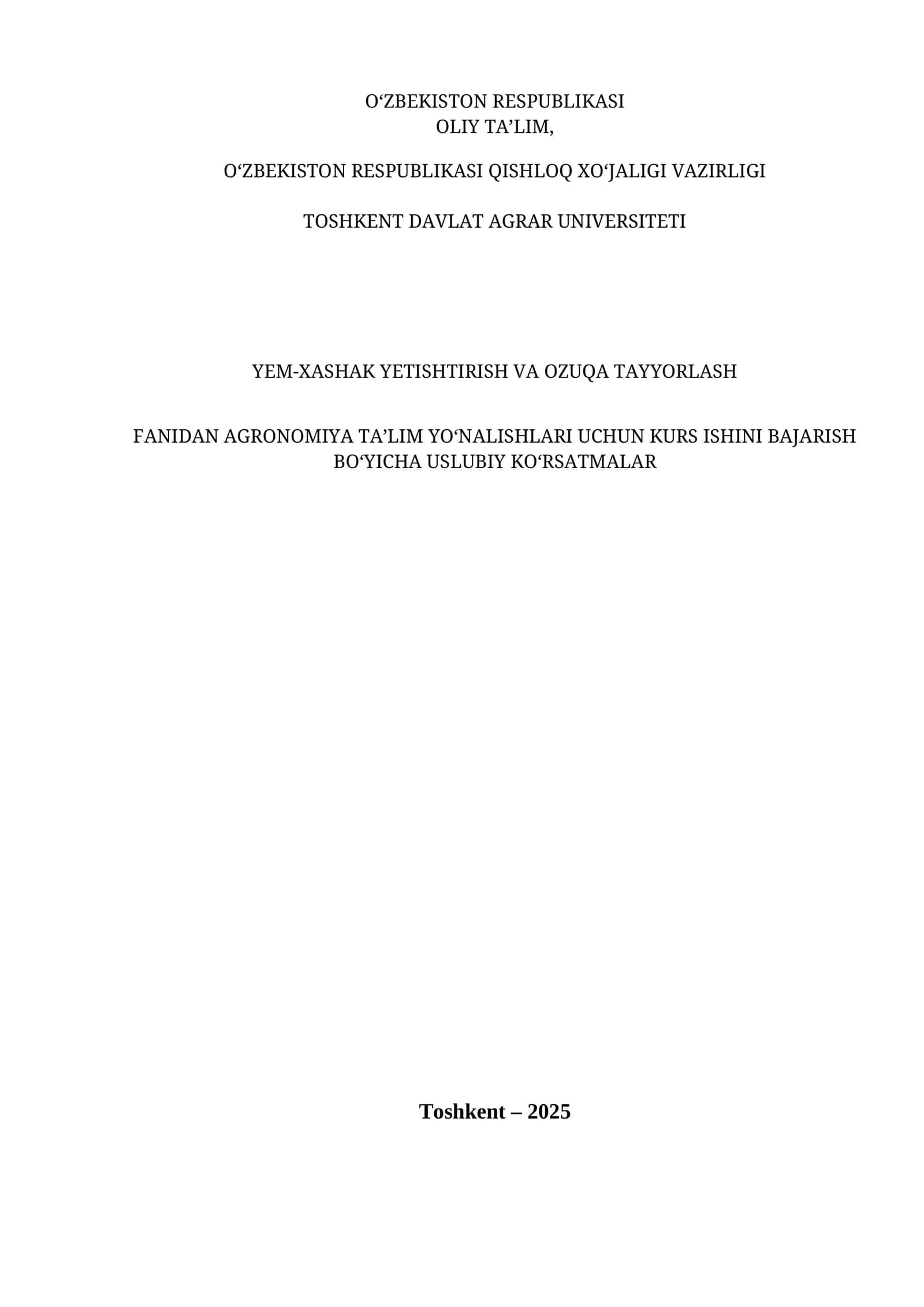 KURS ISHINI BAJARISH BO'YICHA USLUBIY KO'RSATMALAR 1