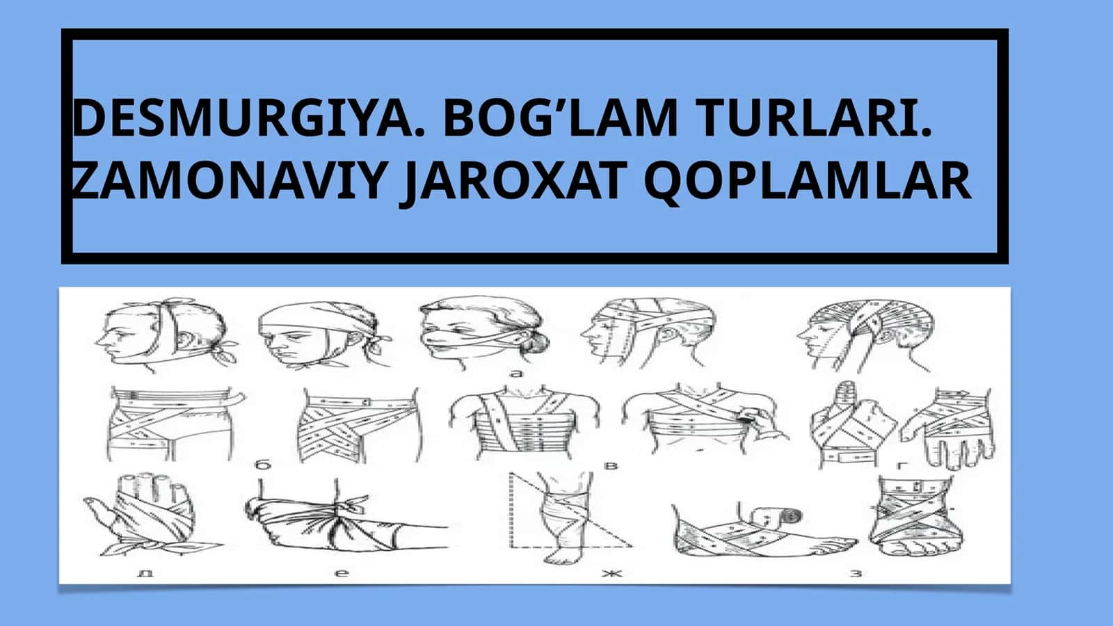 Desmurgiya. Bog’lam turlari. Zamonaviy jaroxat qoplamlari 1