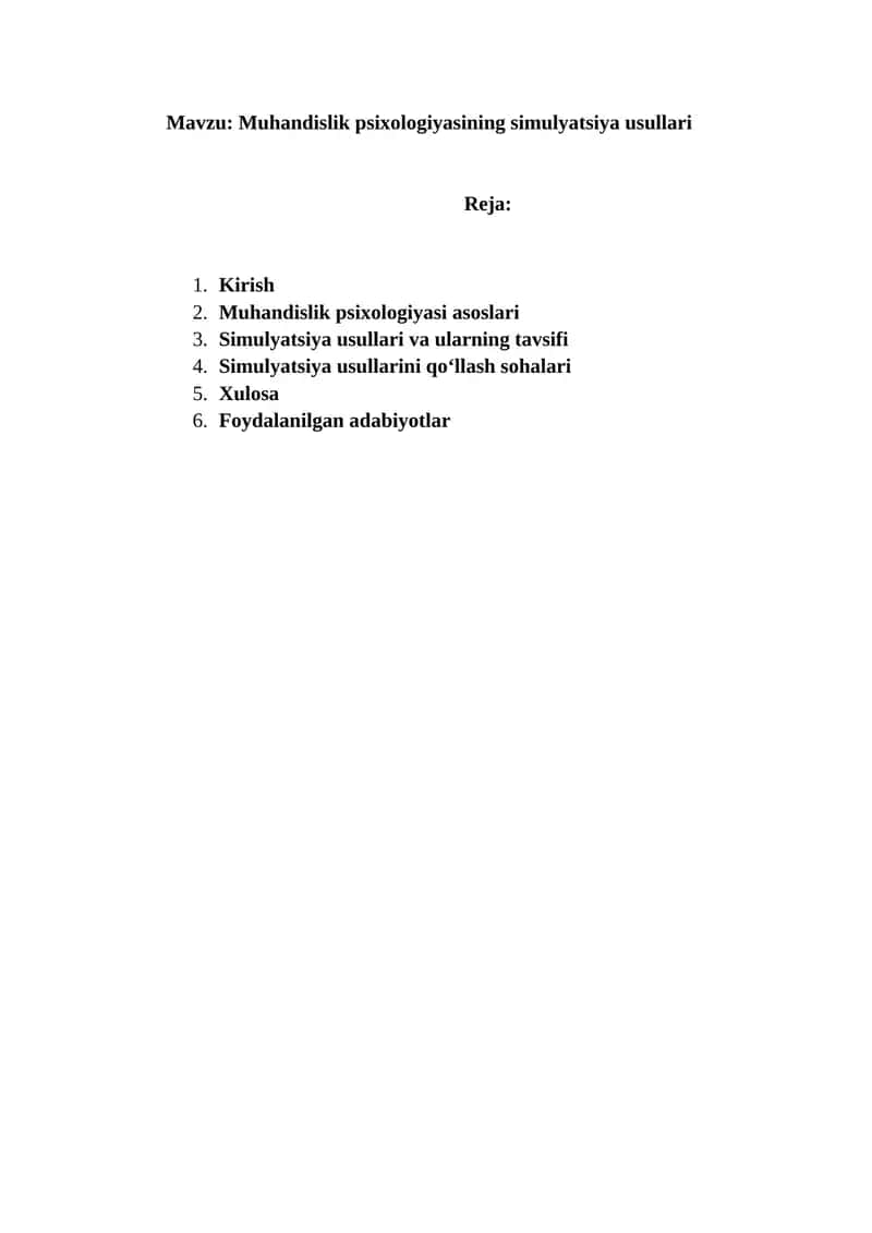 Muhandislik psixologiyasining simulyatsiya usullari 1