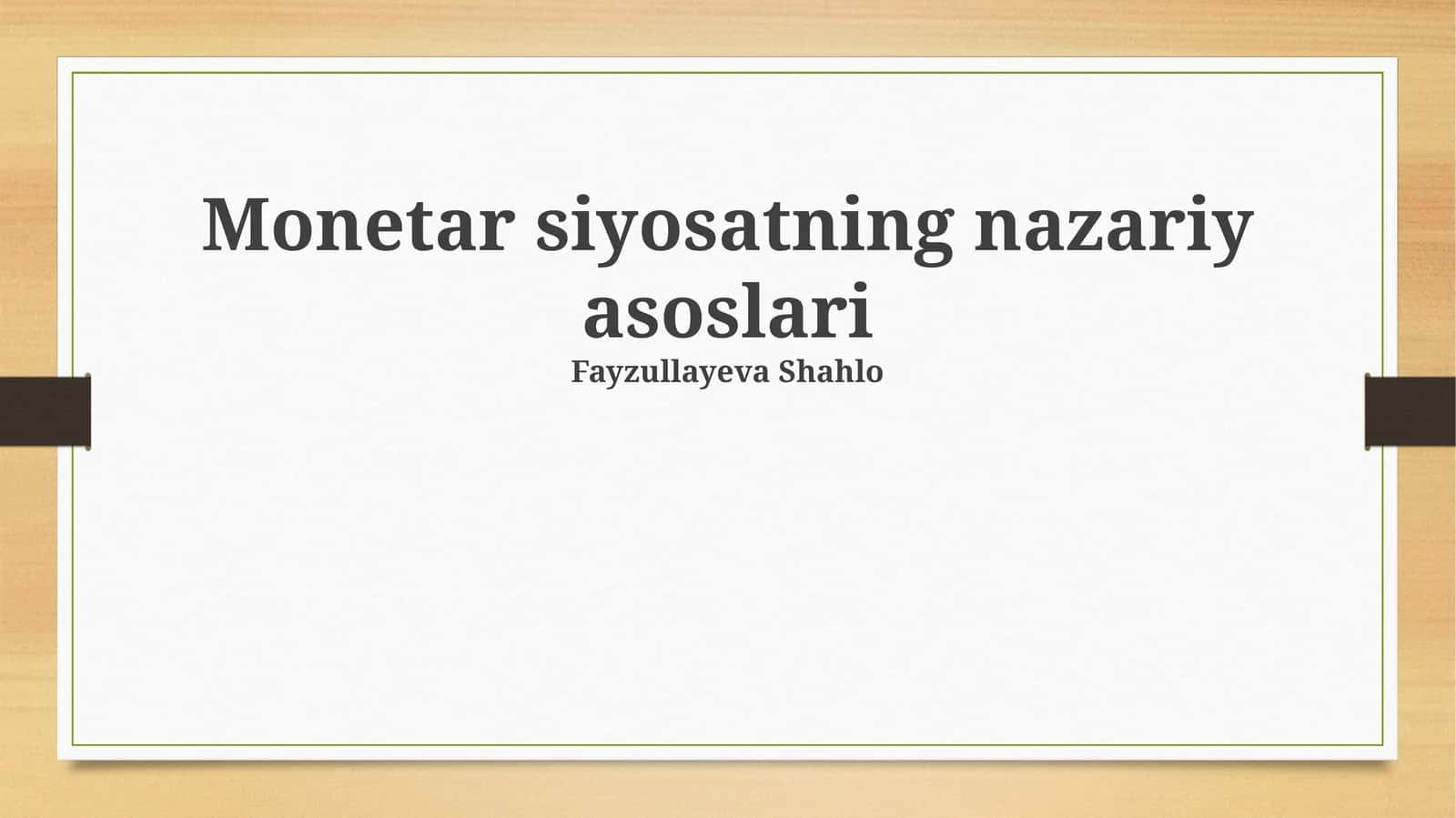 Pul Siyosatning Nazariy Asoslari 1