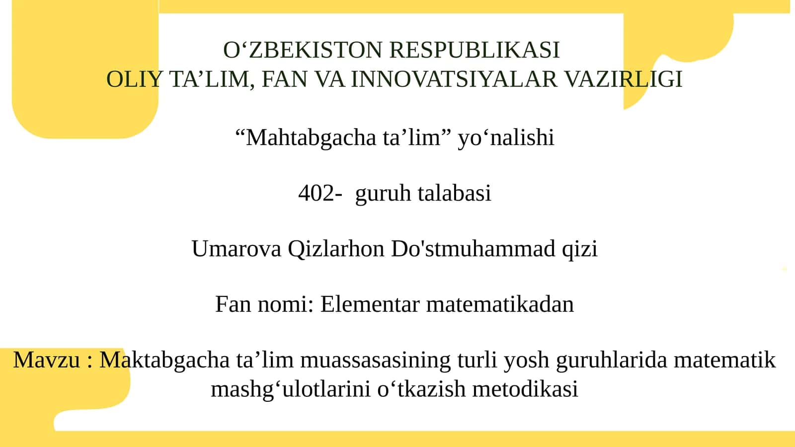 Maktabgacha ta’lim muassasasining turli yosh guruhlarida matematik mashg‘ulotlarini o‘tkazish metodikasi 1