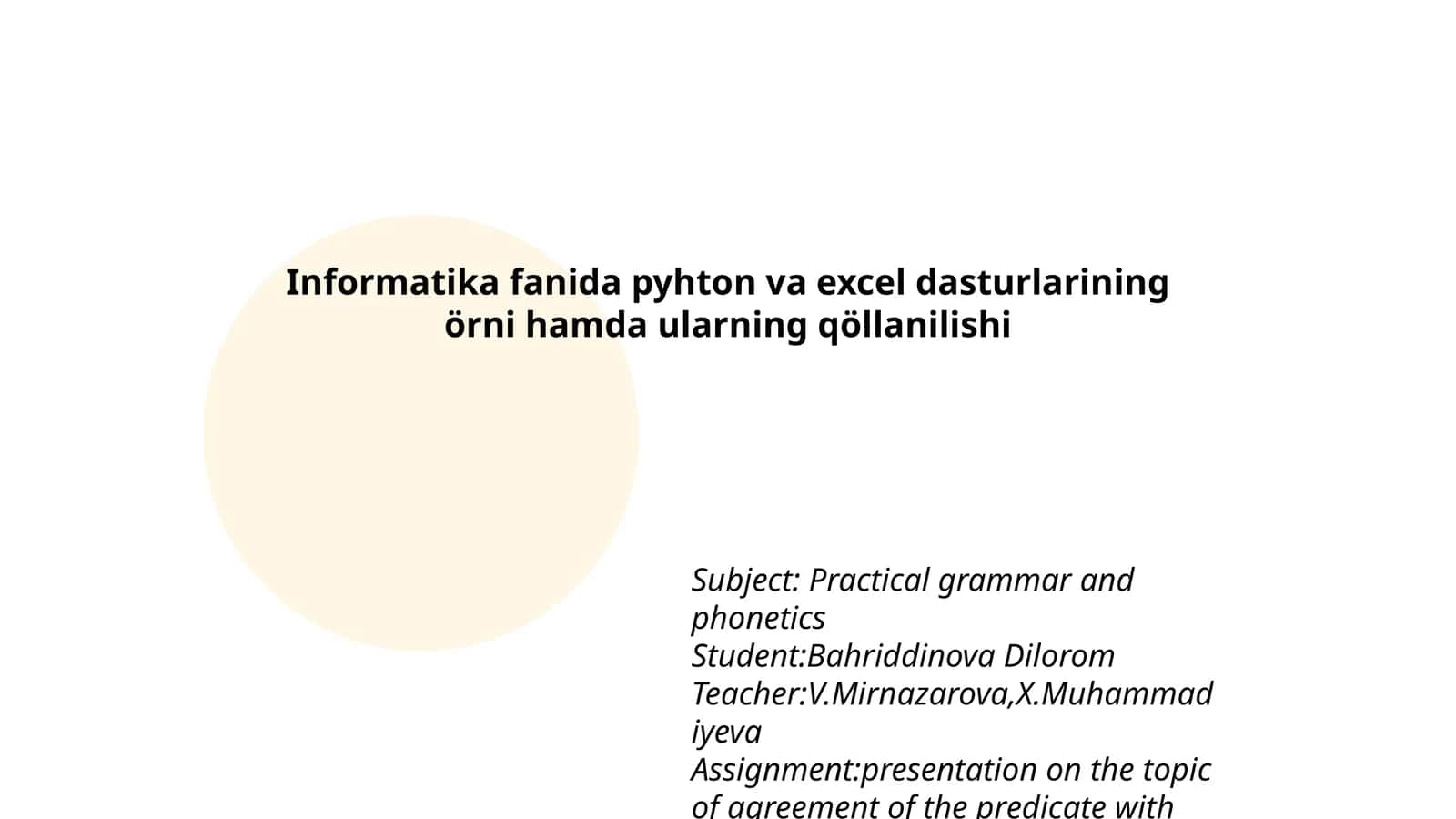Informatika fanida pyhton va excel dasturlarining örni hamda ularning qöllanilishi 1