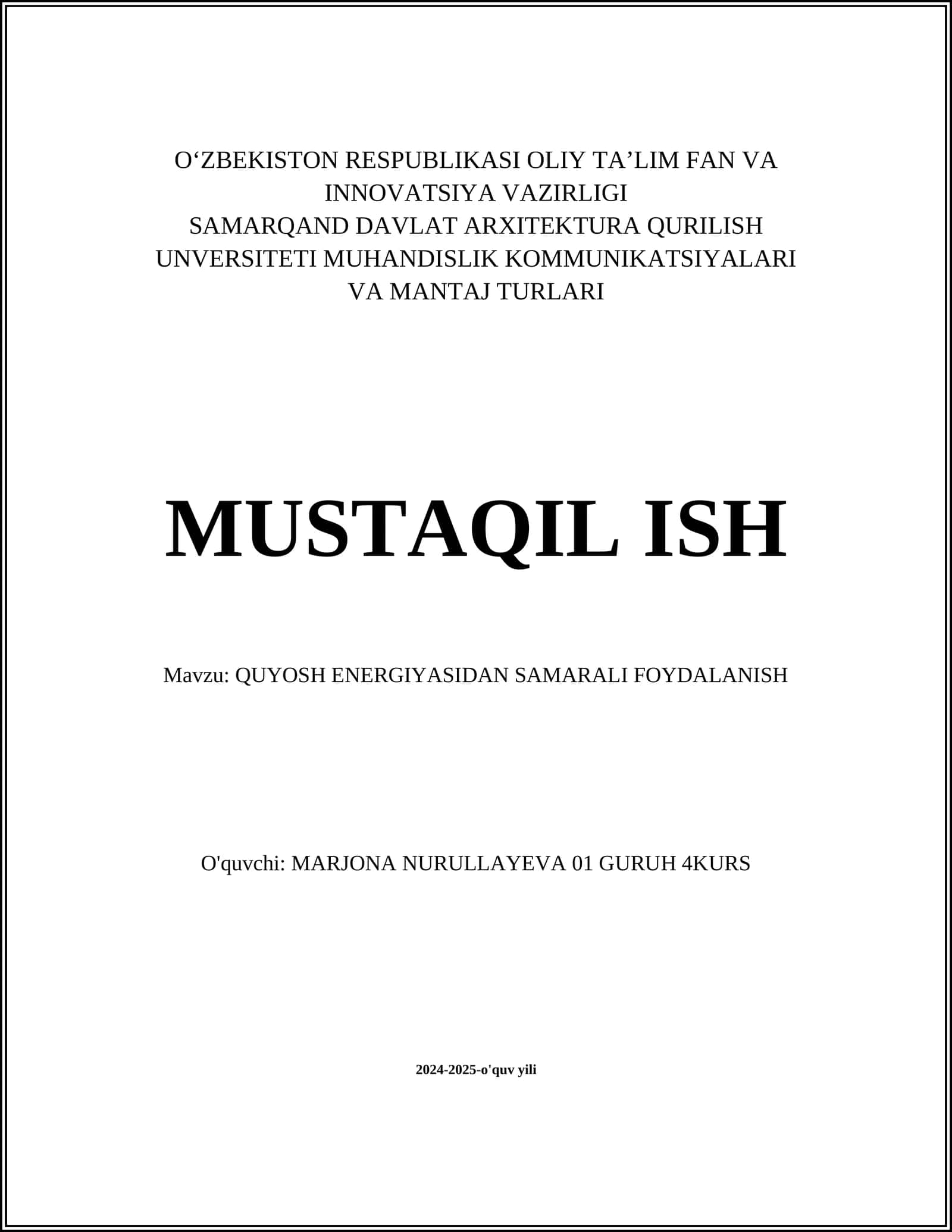 QUYOSH ENERGIYASIDAN SAMARALI FOYDALANISH 1
