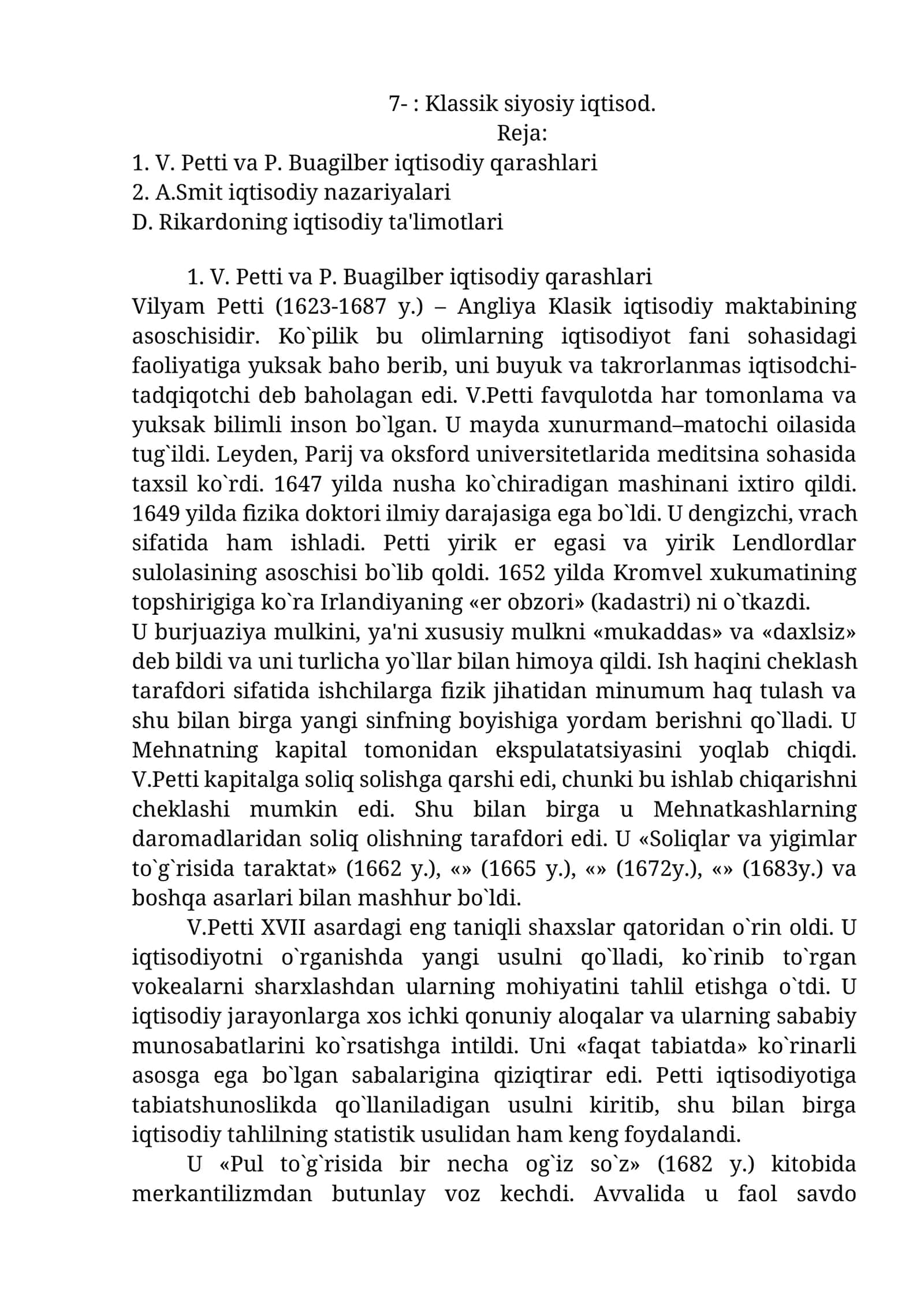 Klassik siyosiy iqtisod 1