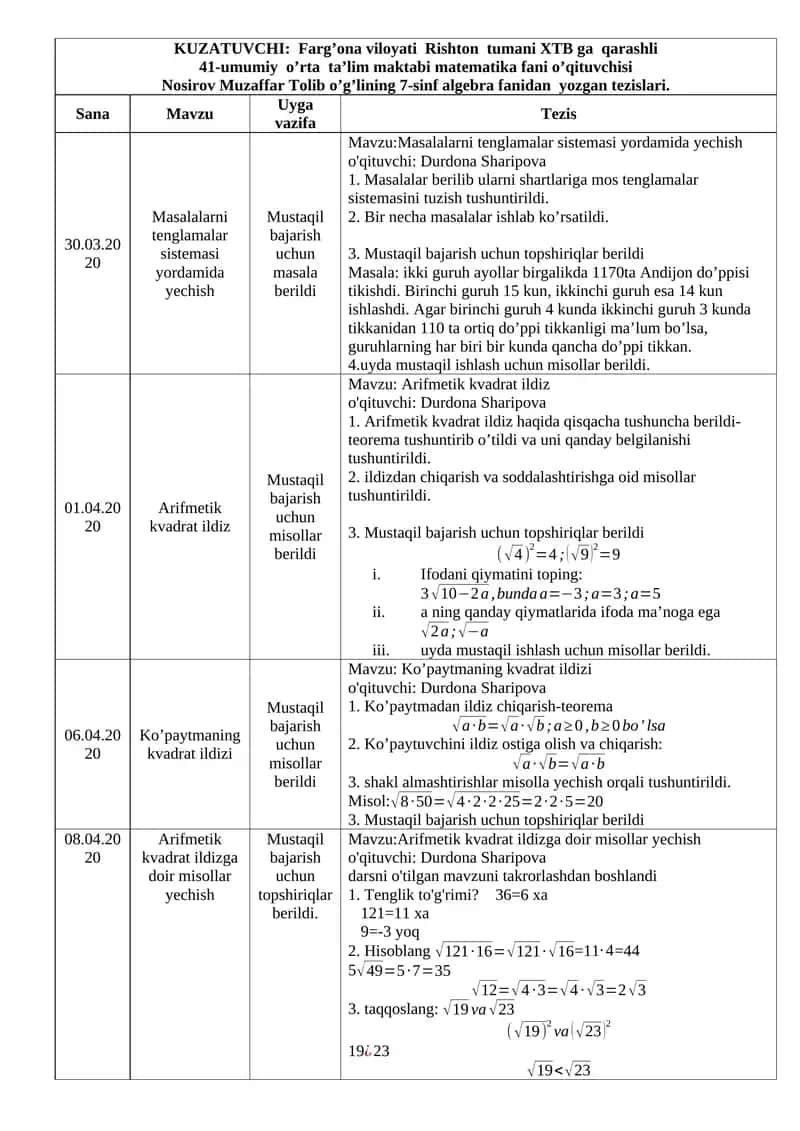 Masalalarni tenglamalar sistemasi yordamida yechish 1