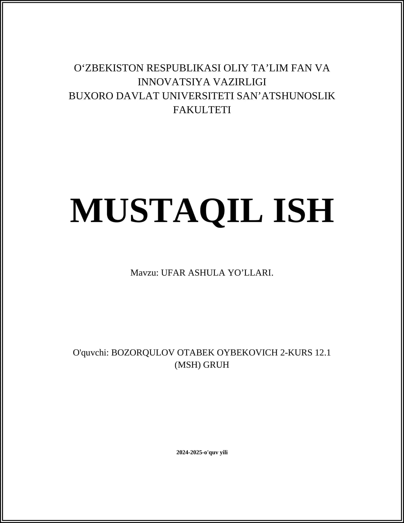UFAR ASHULA YO'LLARI 1