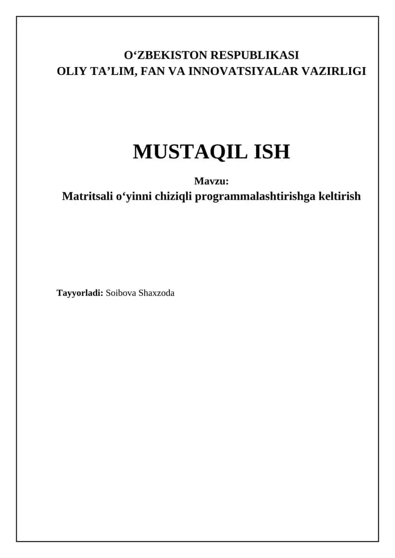 Matritsali o'yinlar va optimal strategiyalar 1