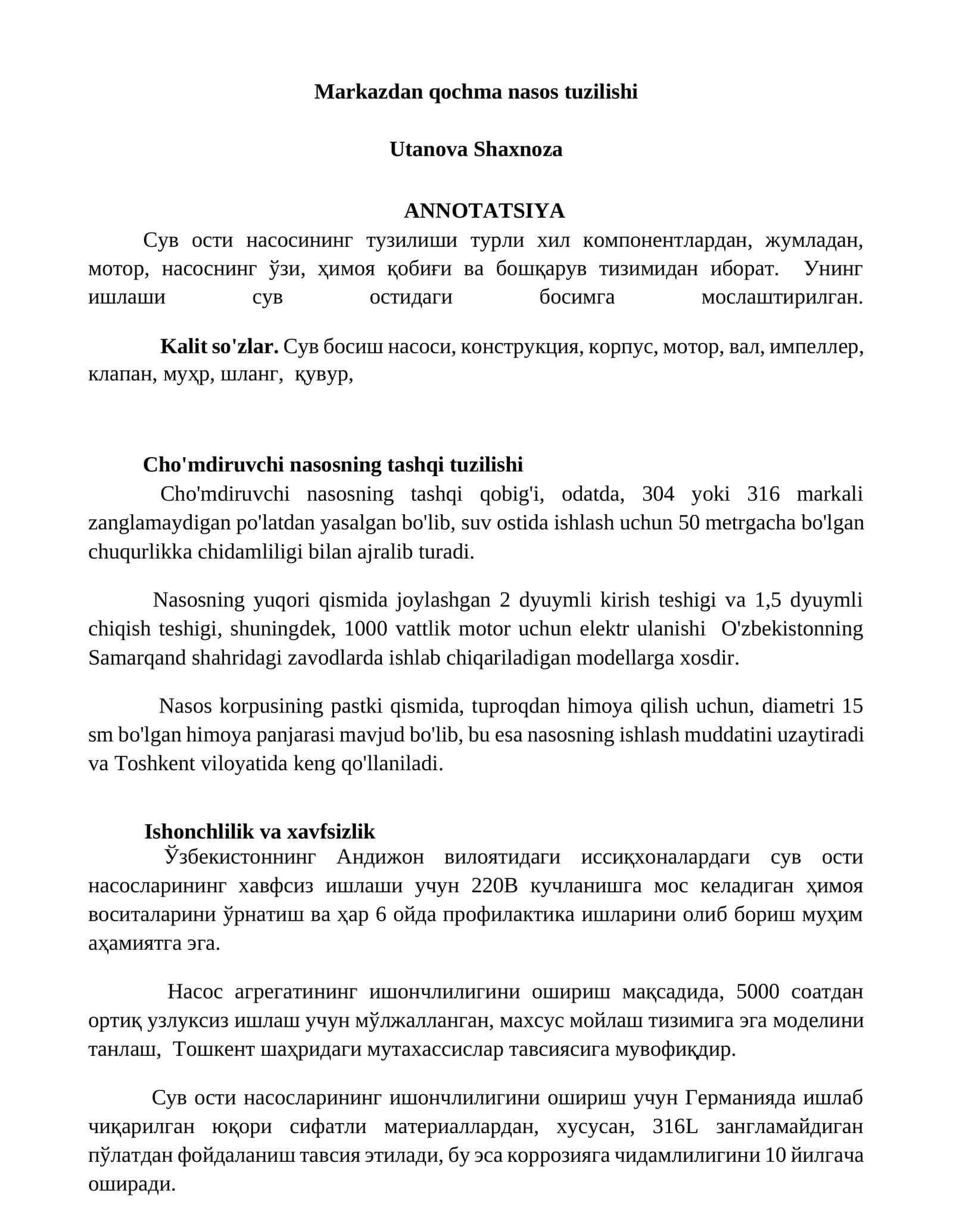 Markazdan qochma nasos tuzilishi 1