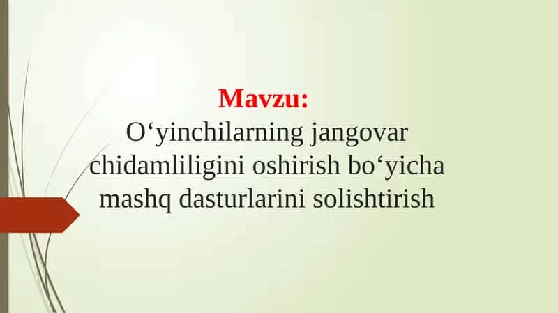 Oʻyinchilarning jangovar chidamliligini oshirish boʻyicha mashq dasturlarini solishtirish 1