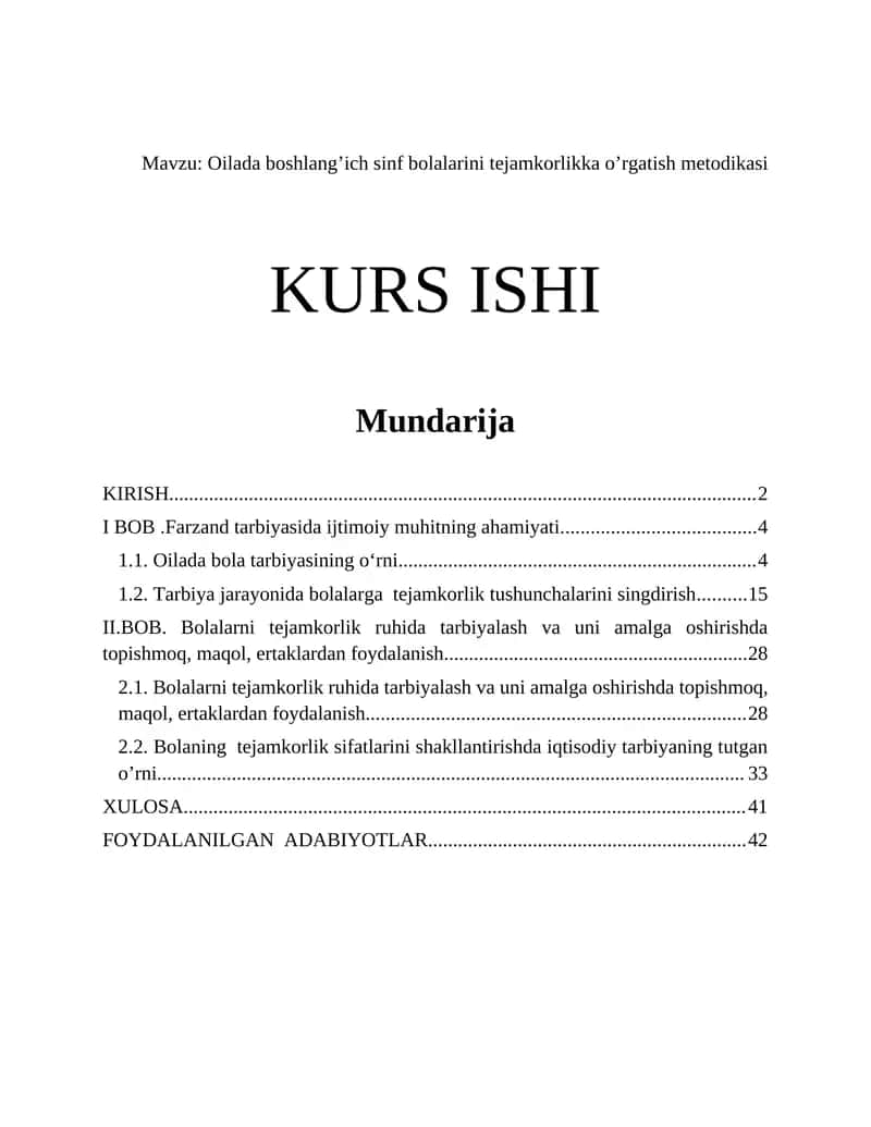 Oilada boshlang’ich sinf bolalarini tejamkorlikka o’rgatish metodikasi 1