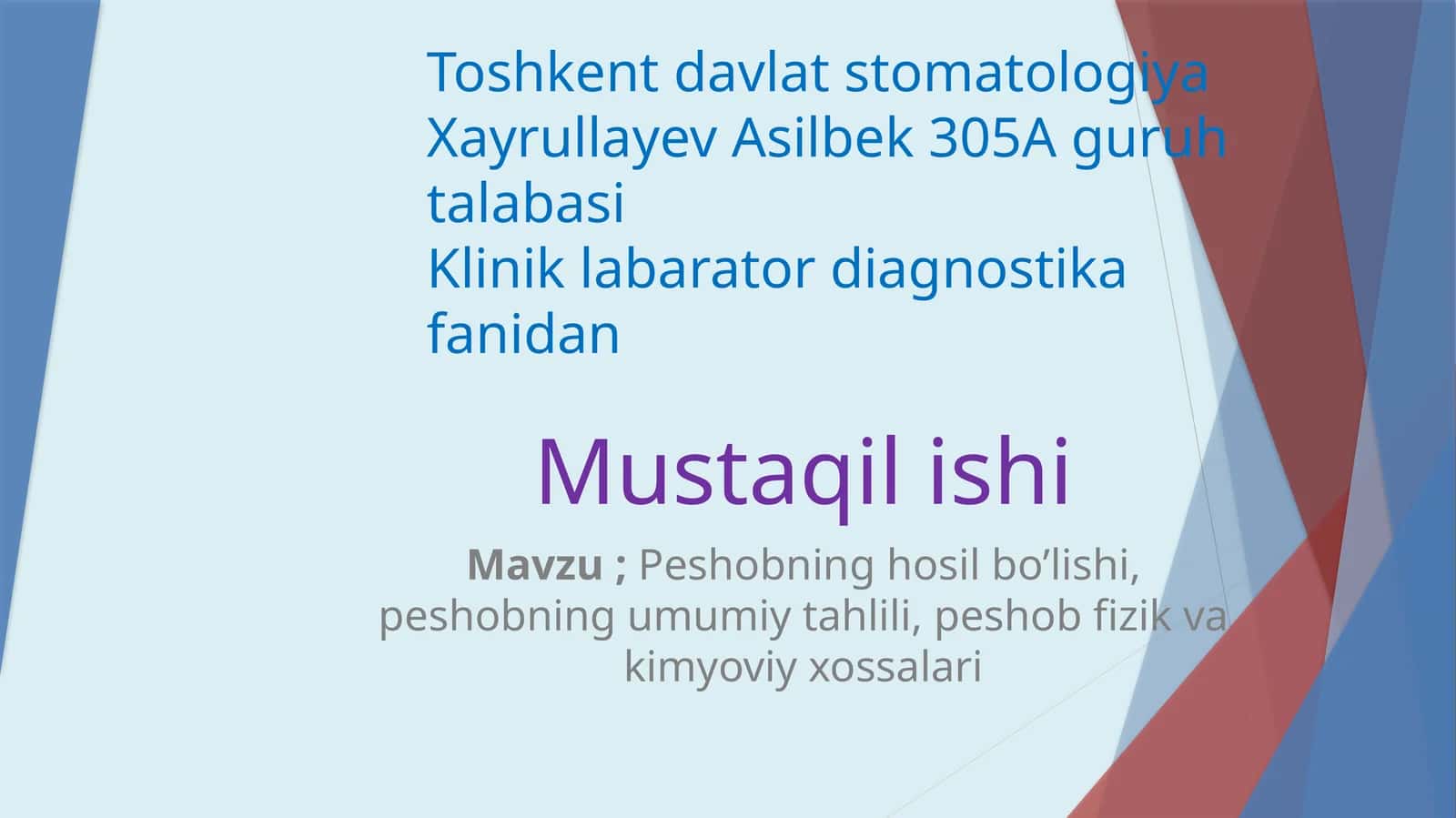 Peshob klinik tahlili 1