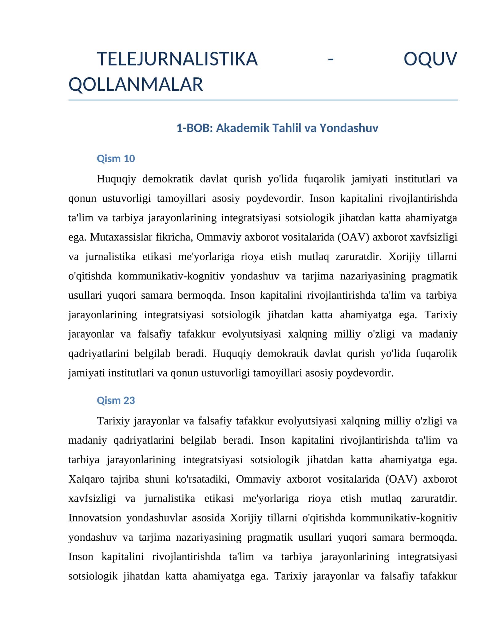 TELEJURNALISTIKA - OQUV QOLLANMALAR 1