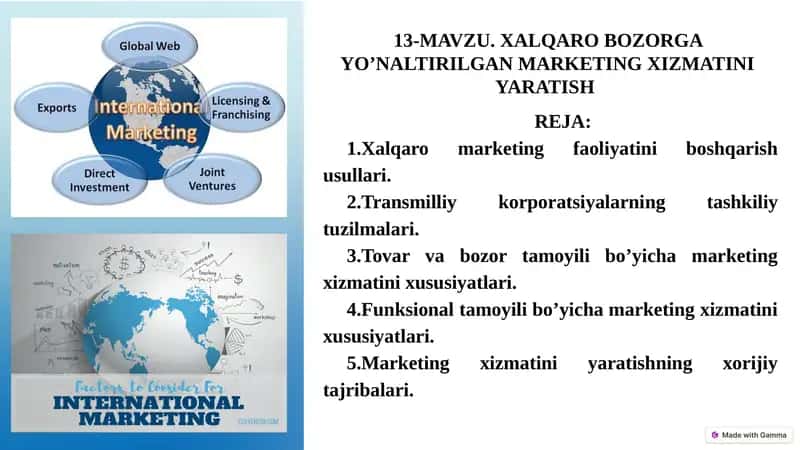 XALQARO BOZORGA YO’NALTIRILGAN MARKETINGXIZMATINI YARATISH 1
