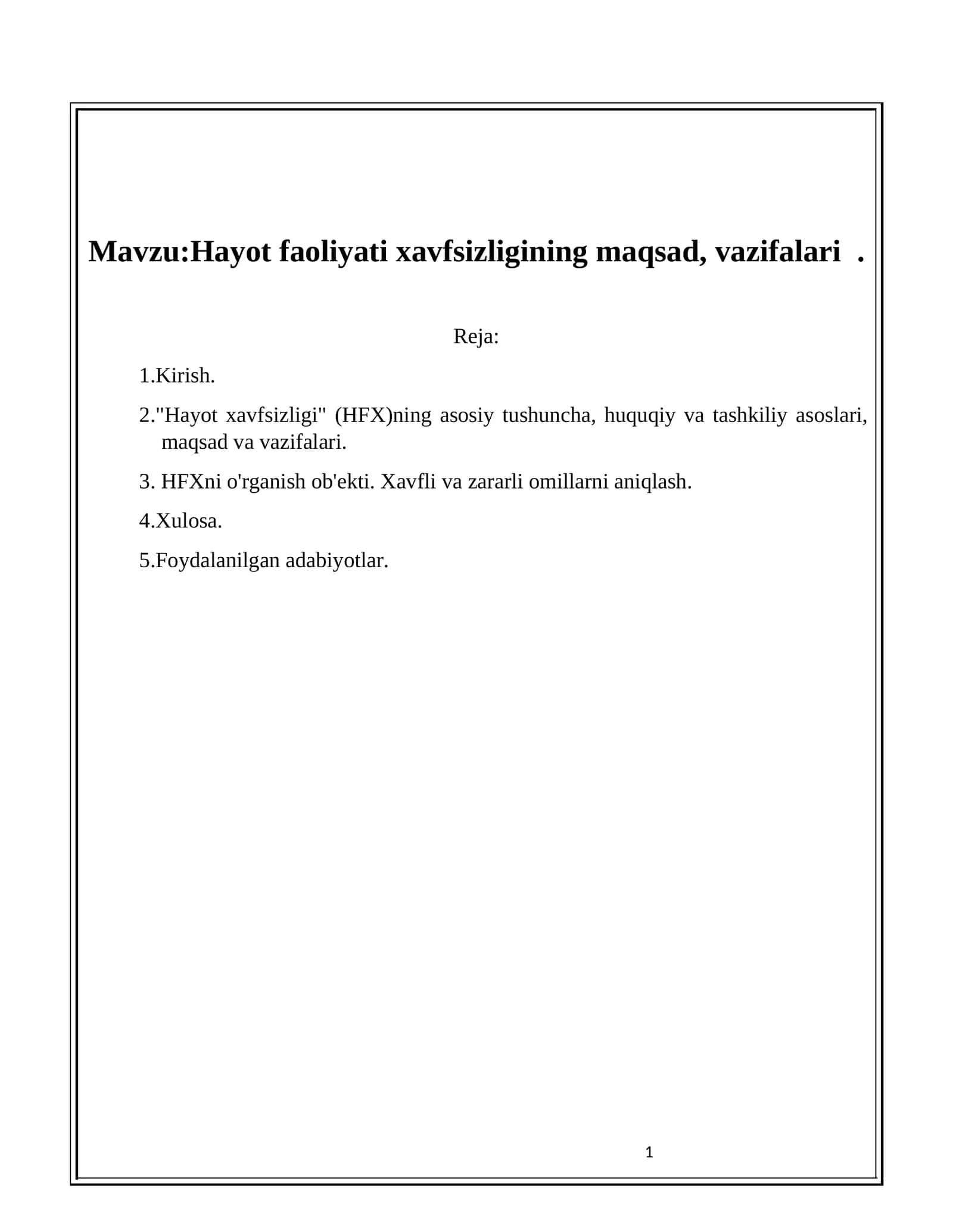 Hayot faoliyati xavfsizligi 1