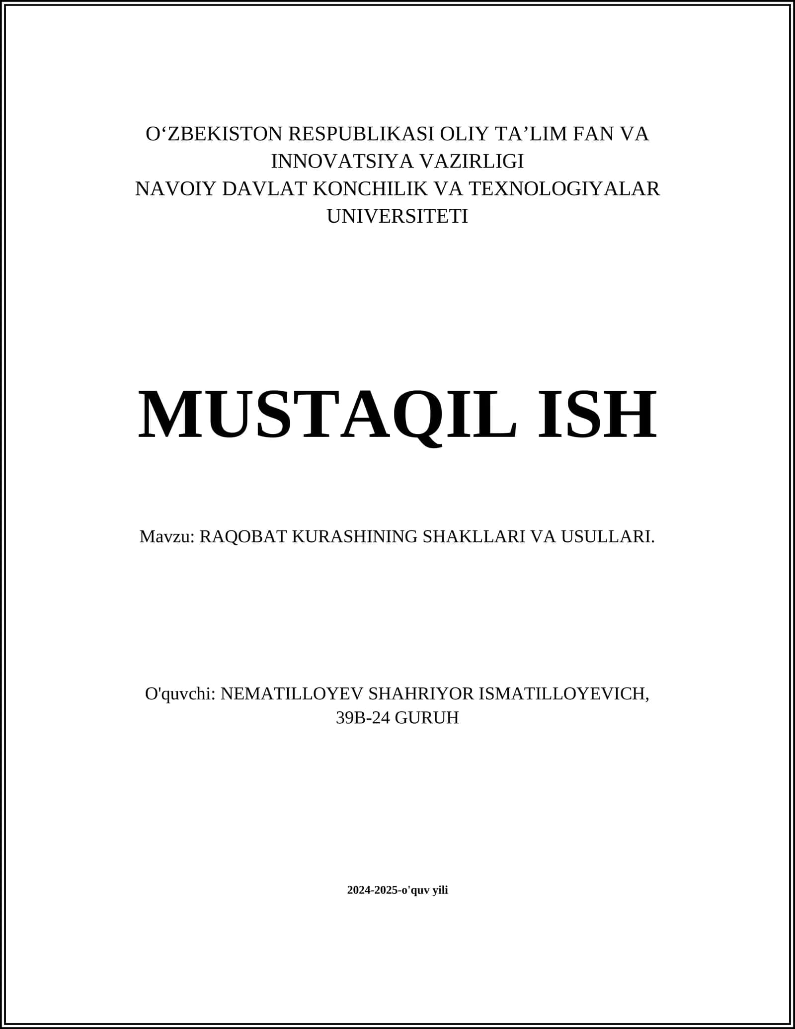RAQOBAT KURASHINING SHAKLLARI VA USULLARI 1