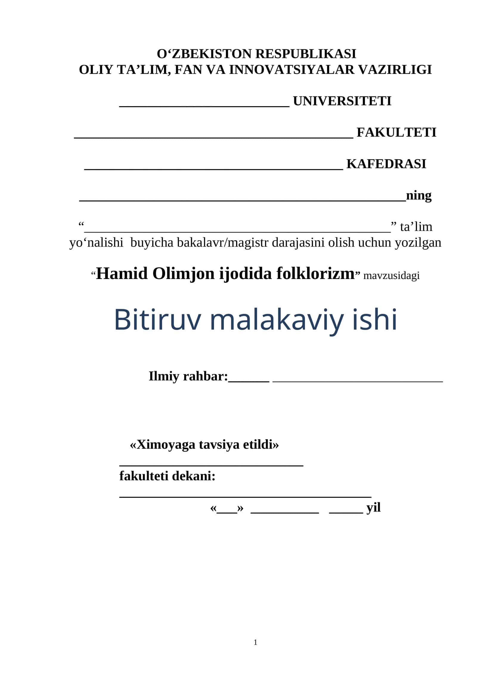 Hamid Olimjon ijodida folklorizm 1