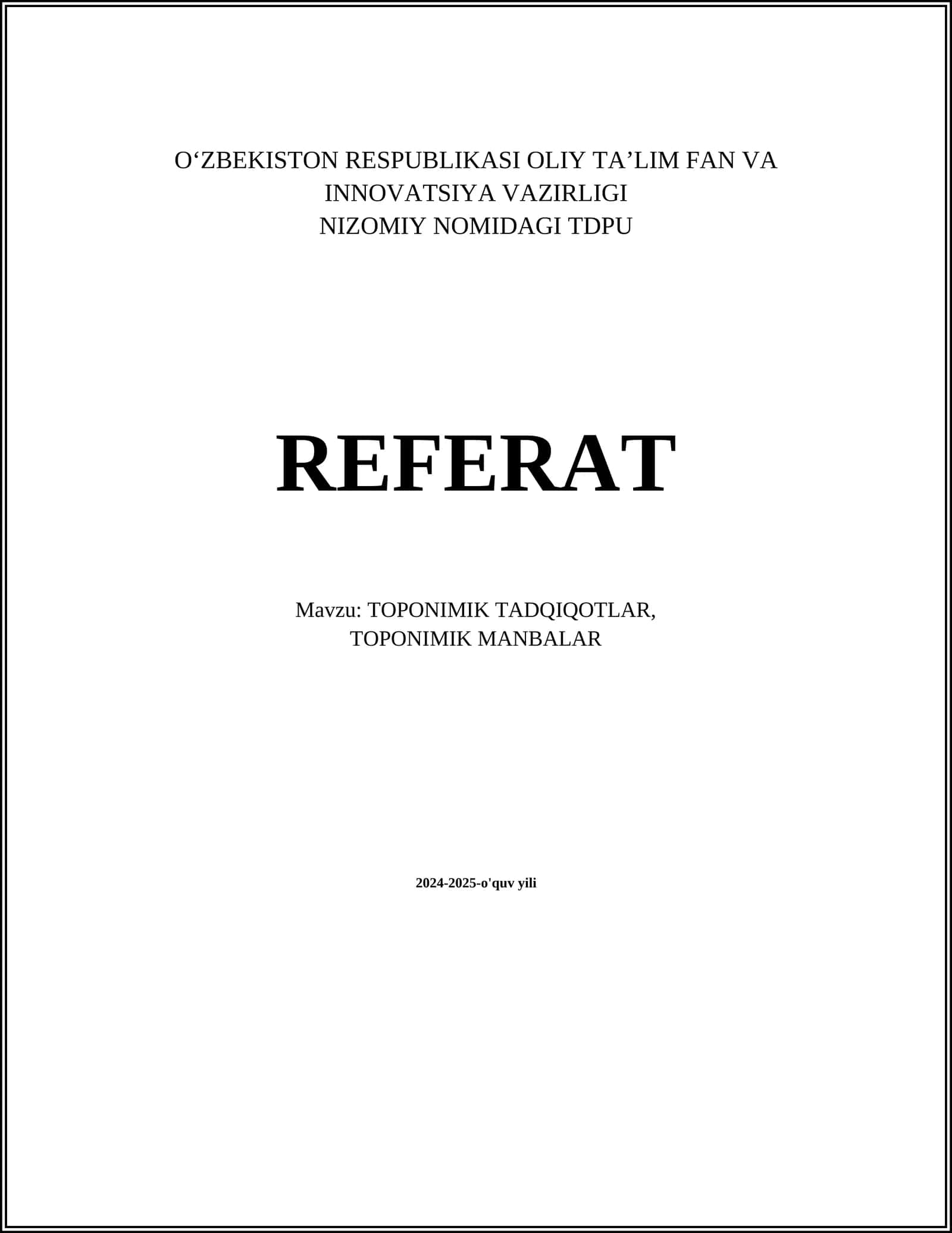 TOPONIMIK TADQIQOTLAR, TOPONIMIK MANBALAR 1