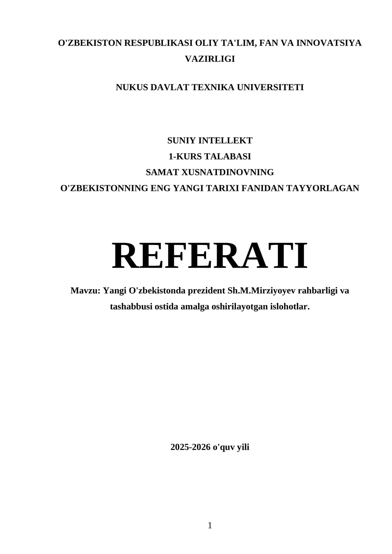 Yangi O'zbekistonda prezident Sh.M.Mirziyoyev rahbarligi va tashabbusi ostida amalga oshirilayotgan islohotlar 1