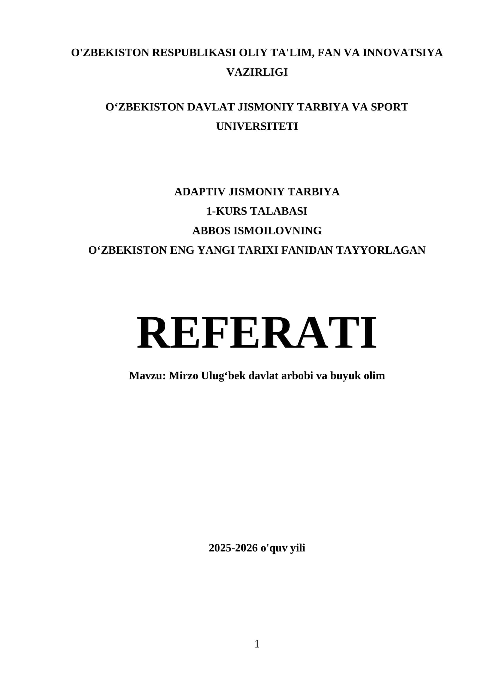 Mirzo Ulugʻbek davlat arbobi va buyuk olim referati 1