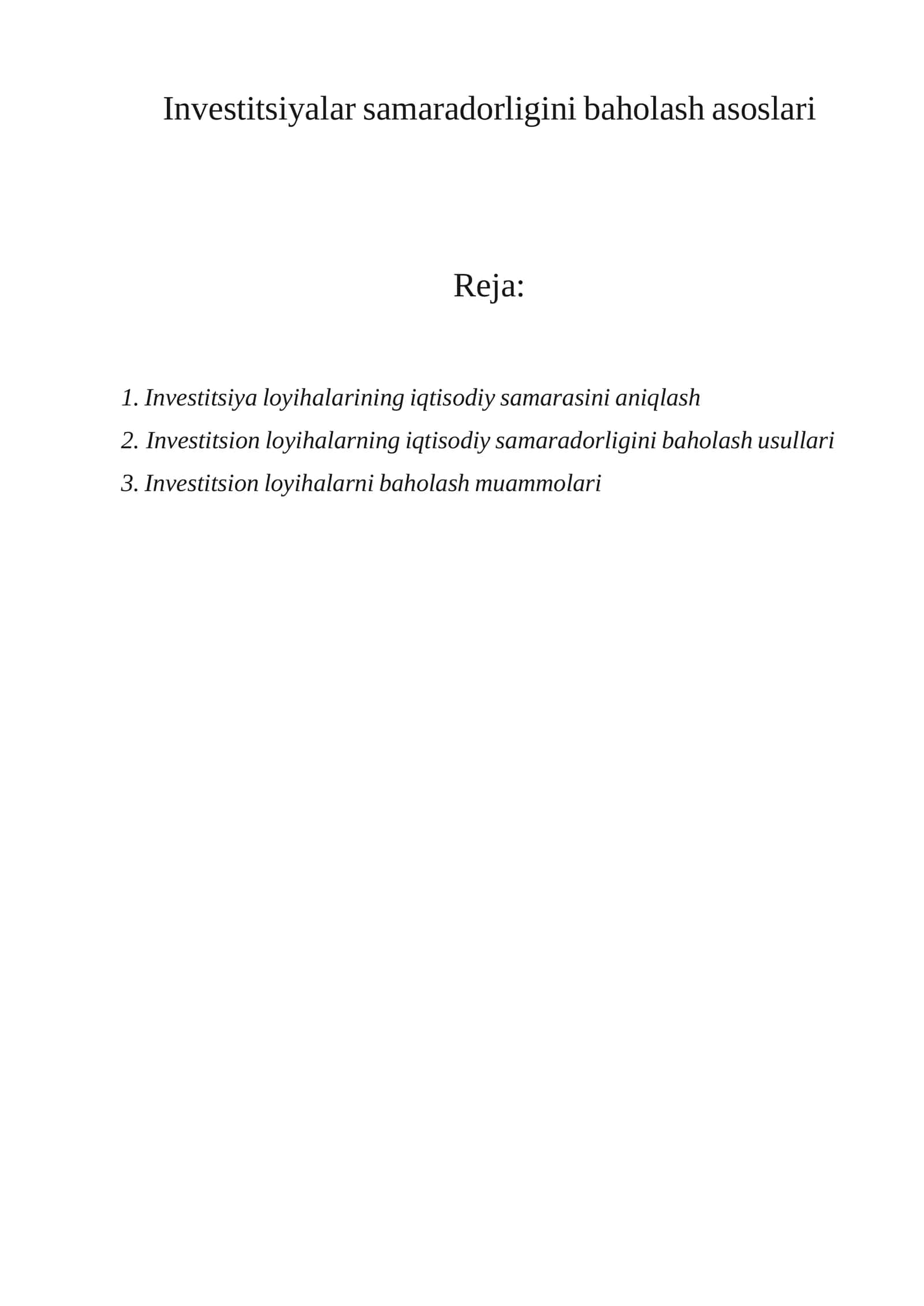 Investitsiyalаr sаmаrаdоrligini baholash asoslari 1