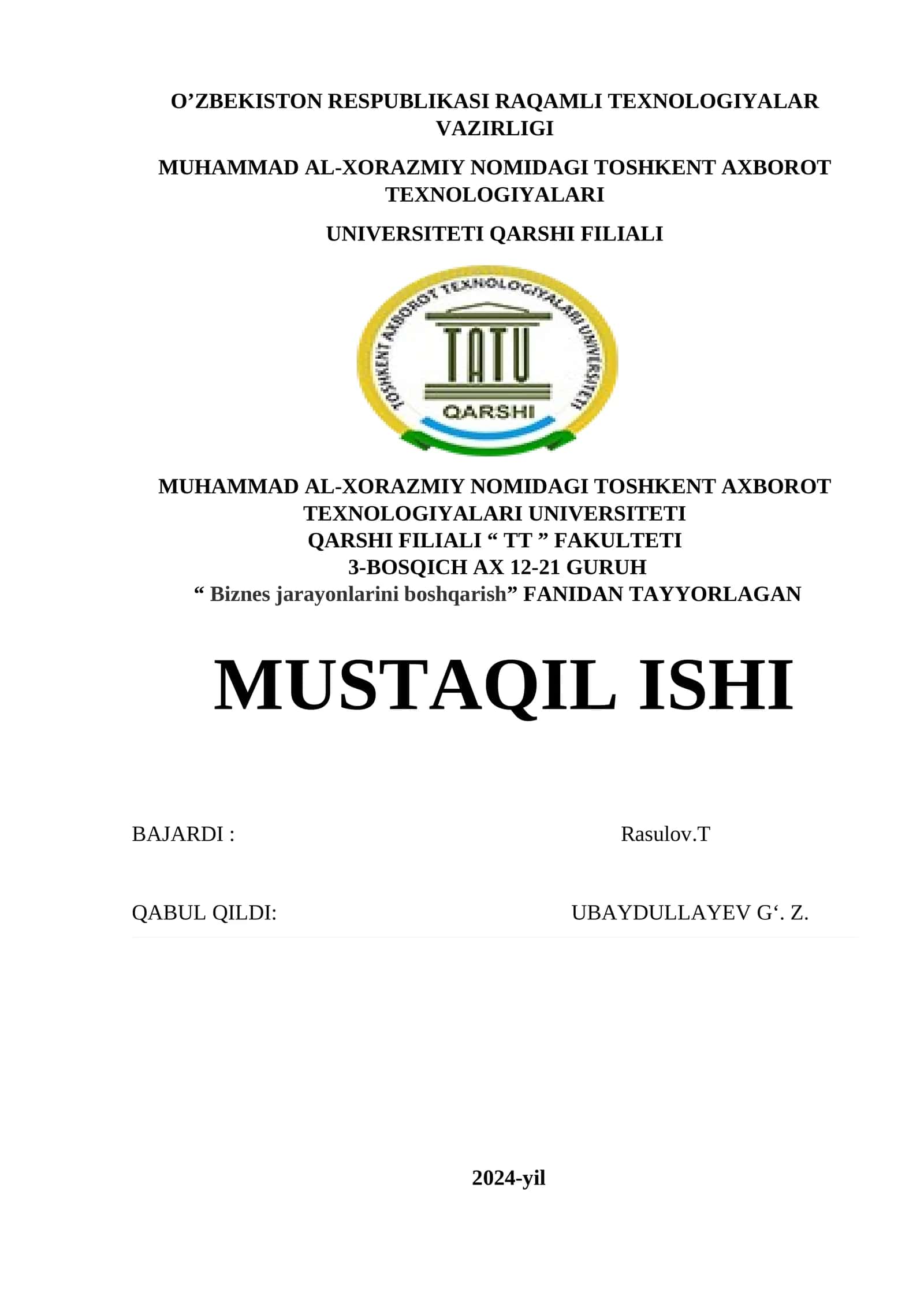 Biznes jarayonlarini boshqarish 1