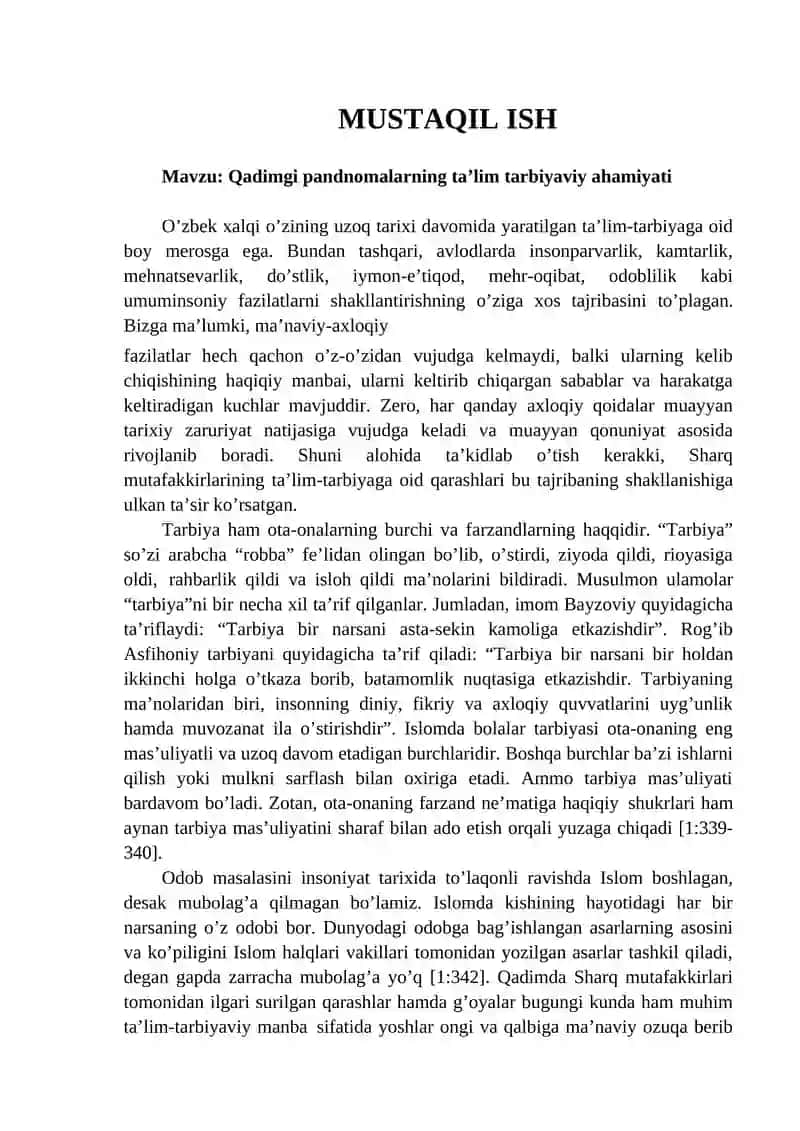 Qadimgi pandnomalarning ta’lim tarbiyaviy ahamiyati 1