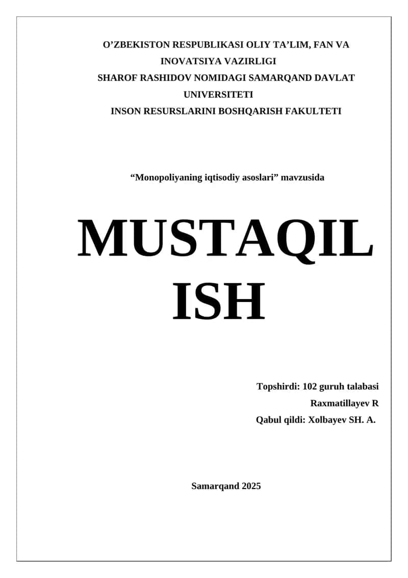 Monopoliyaning iqtisodiy asoslari 1