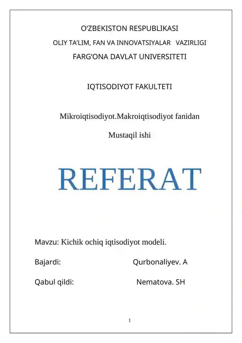 Kichik оchiq iqtisоdiyot mоdеli 1
