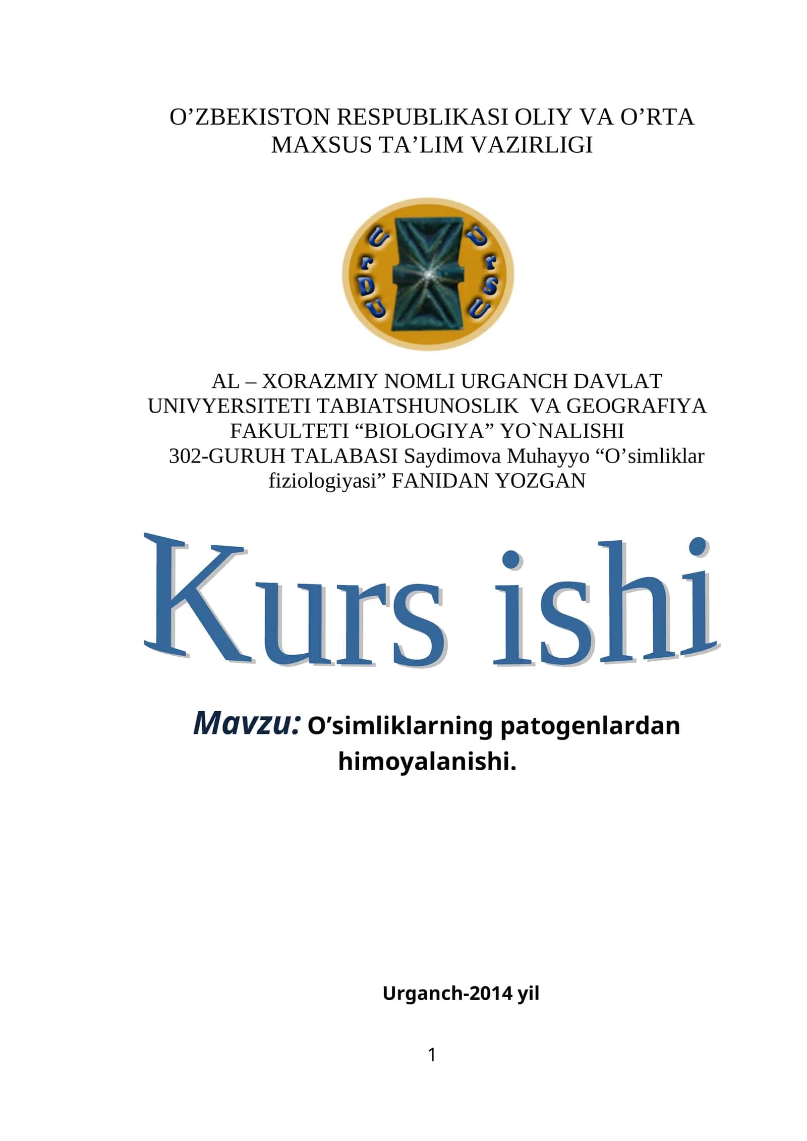 O’simliklar fiziologiyasi 1