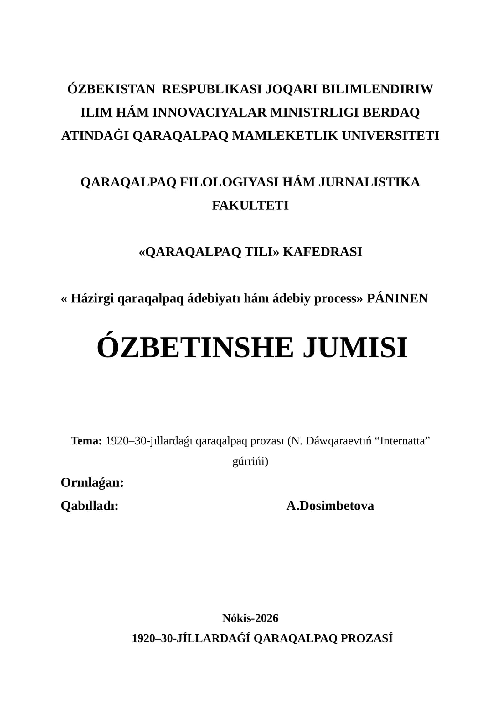 « Házirgi qaraqalpaq ádebiyatı hám ádebiy process» PÁNINEN 1