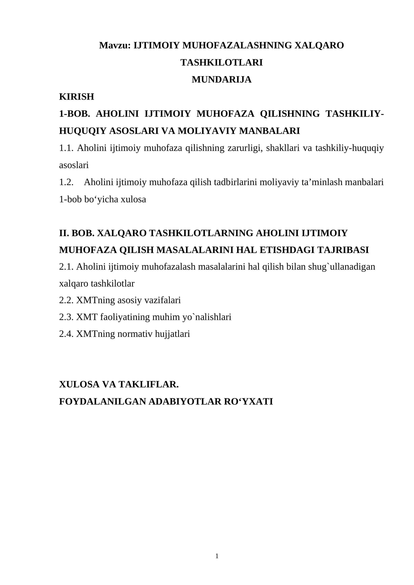 IJTIMOIY MUHOFAZALASHNING XALQARO TASHKILOTLARI 1